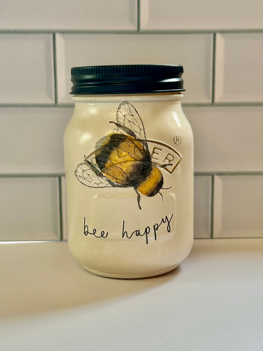 Bee happy Kilner jar with black lid