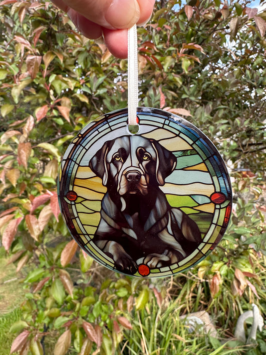 Black Labrador glass hanging decoration