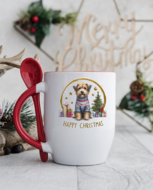 Gorgeous hot chocolate mug with red inner, handle and spoon. Gorgeous dog design by The House of Rookery, perfect for hot chocolate