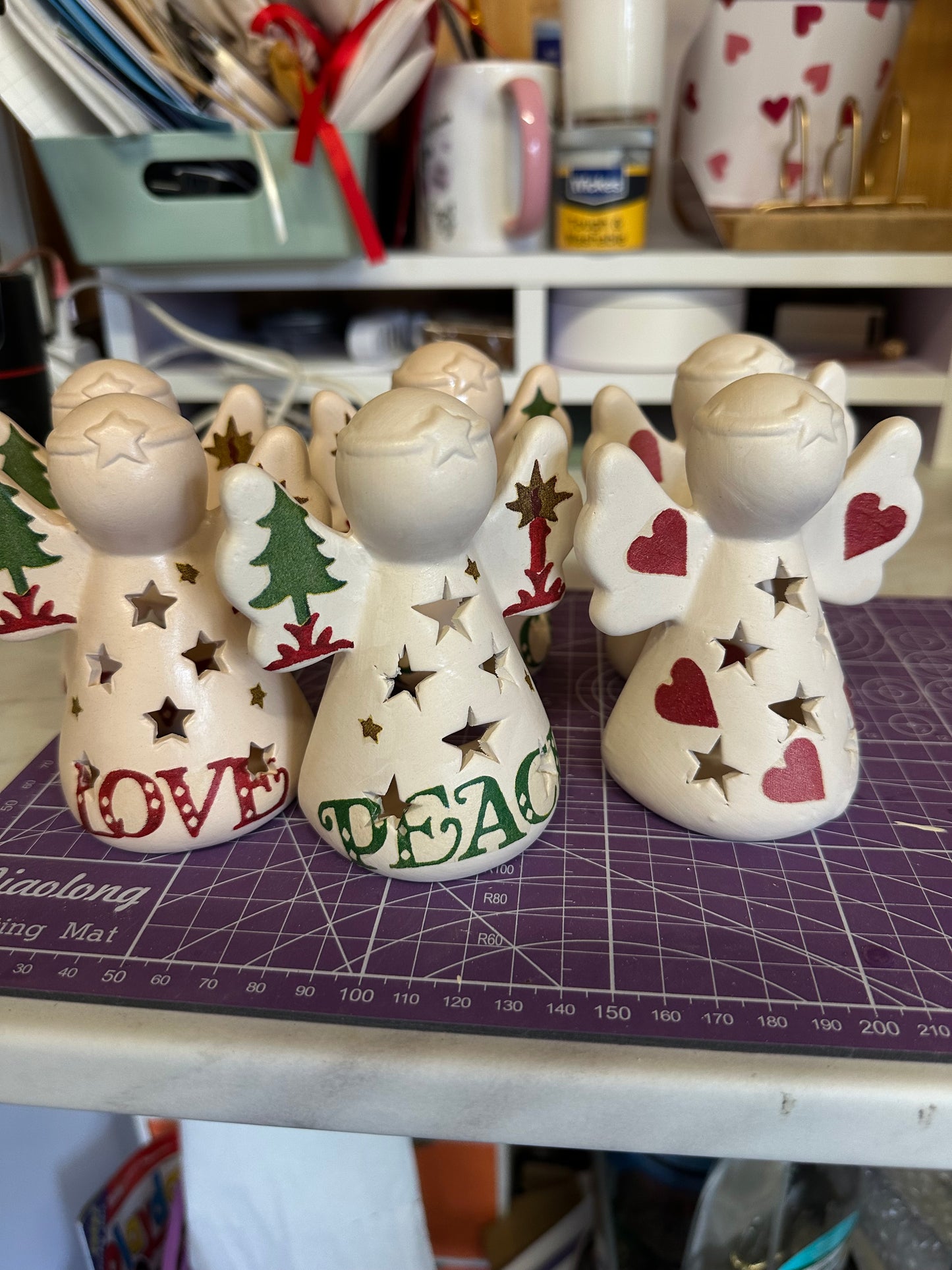 Ceramic angel tea light holders, only to be used with battery tea lights