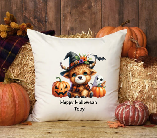 Personalised Halloween Highland cow design cushion cover