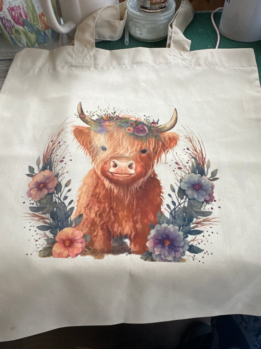 Oops, tote bag with Highland design, see description