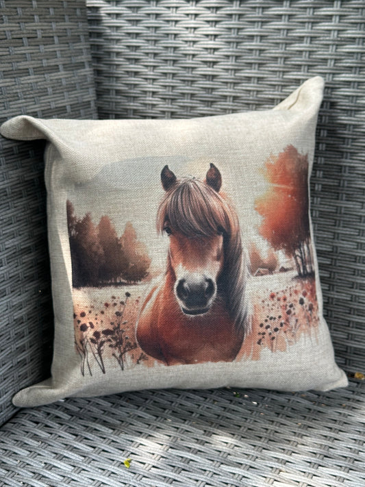 Pony design by The House of Rookery cushion cover. Hesian type finish