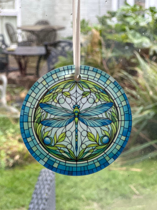 Stain glass effect, dragon fly, glass hanging decoration