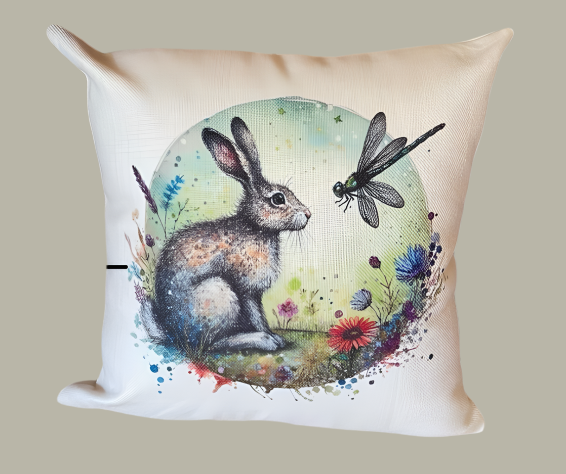 Hare and dragon fly cushion cover