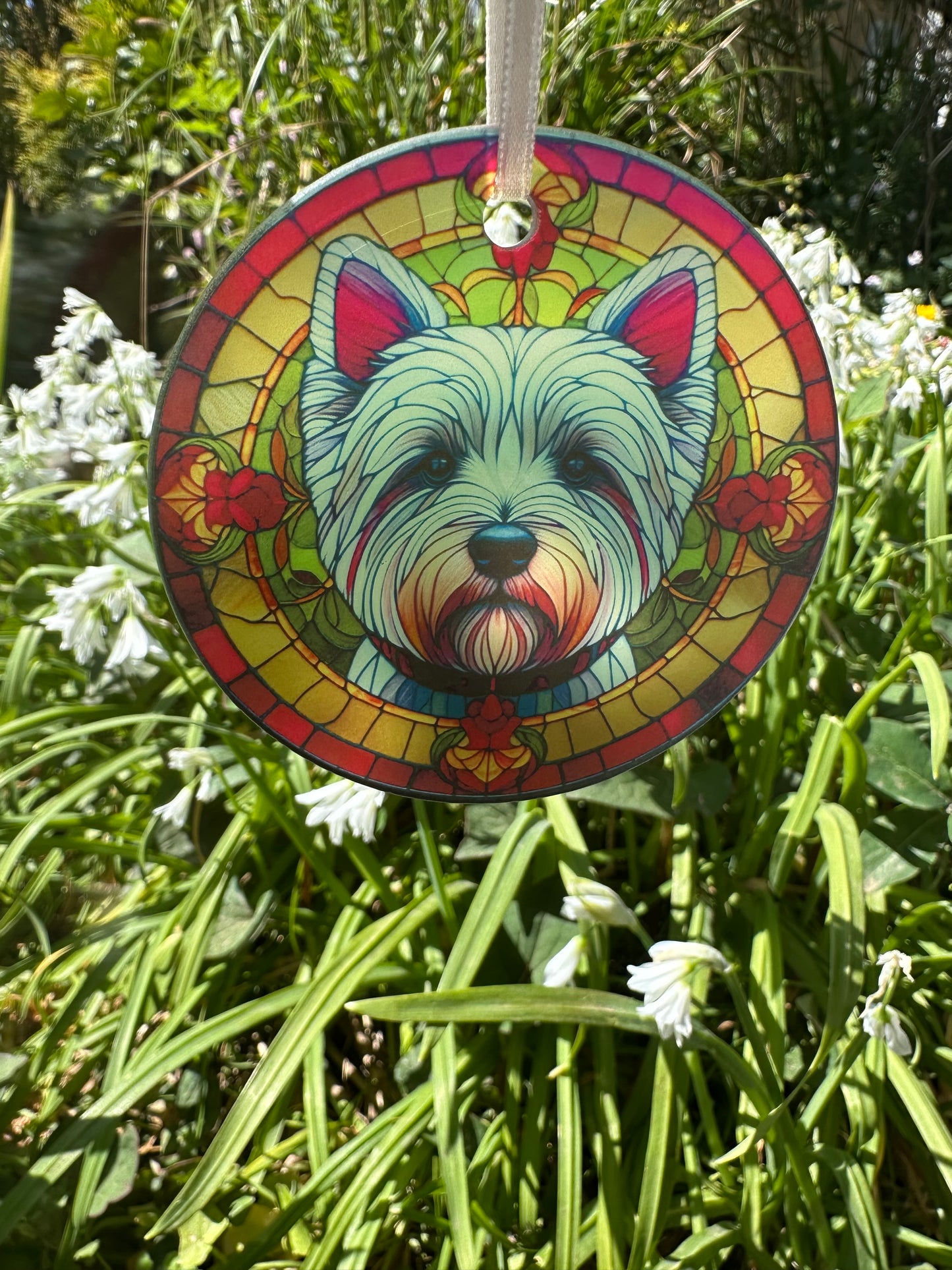 Westie, stain glass window effect hanging decoration