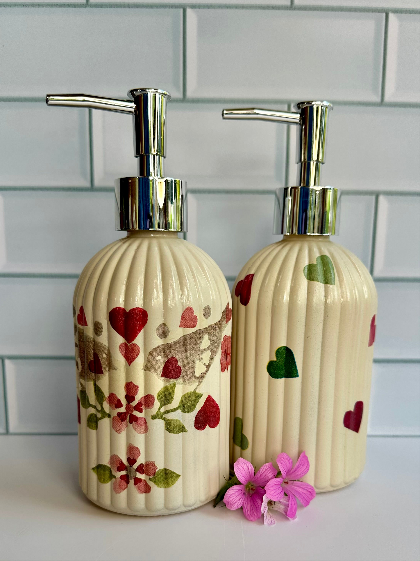 Emma Bridgewater inspired soap dispenser, choose from lovebird or heart design
