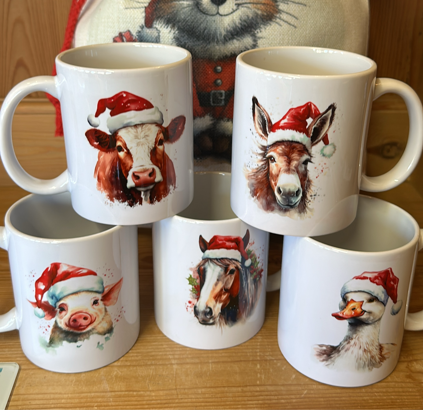 Santa hat animal mugs