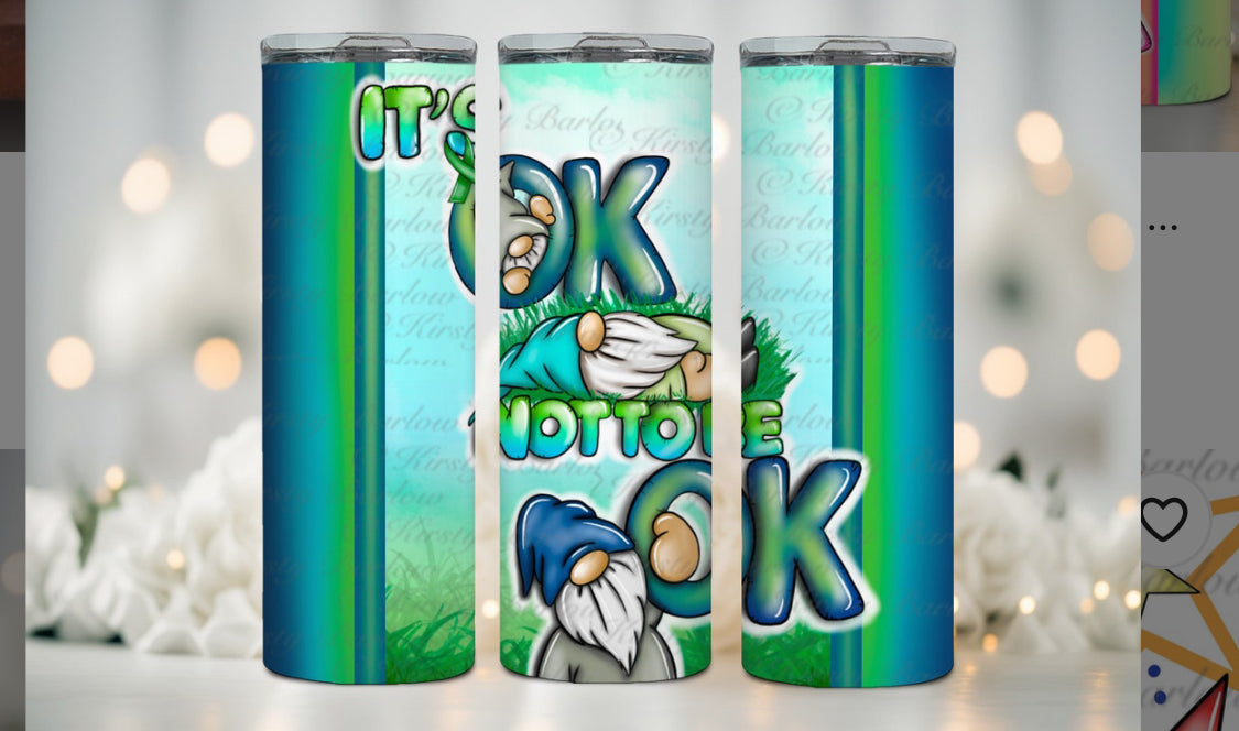 It’s Ok Not To Be Ok, Gonk Design in Green & Blue 20oz Tumbler