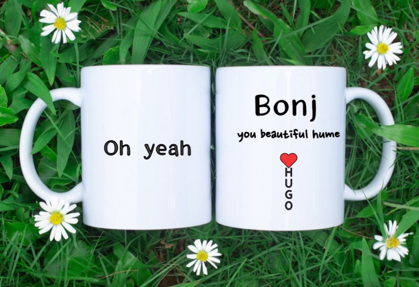 Bonj, you beautiful hume. Ceramic mug , inspired by Hugo Hamlet