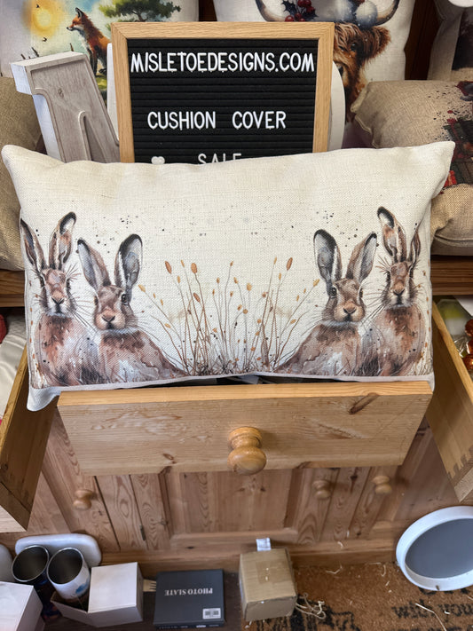 Rectangle cushion cover with hare design and pad