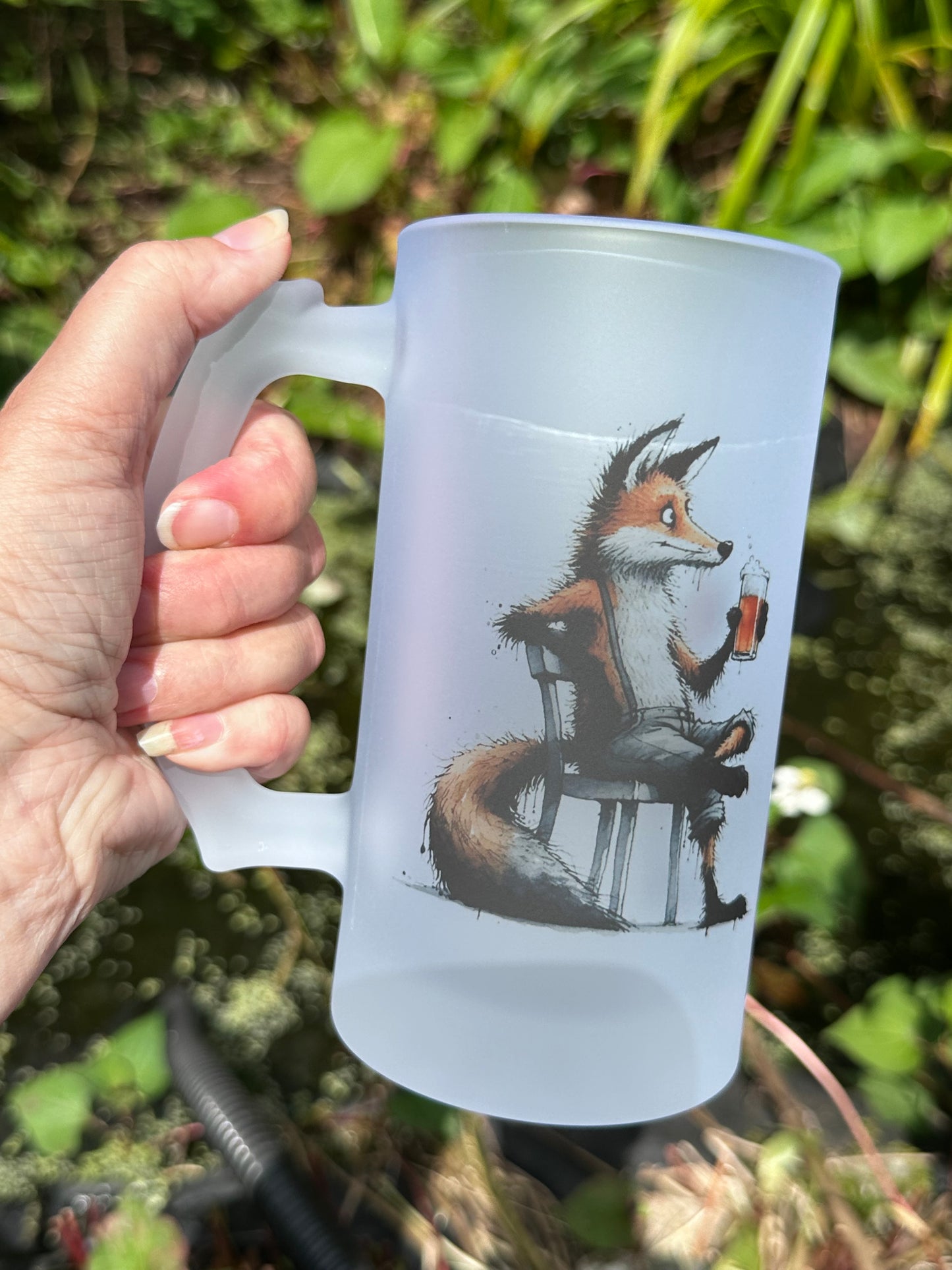 Beer glasses , frosted glass with hare or fox design.