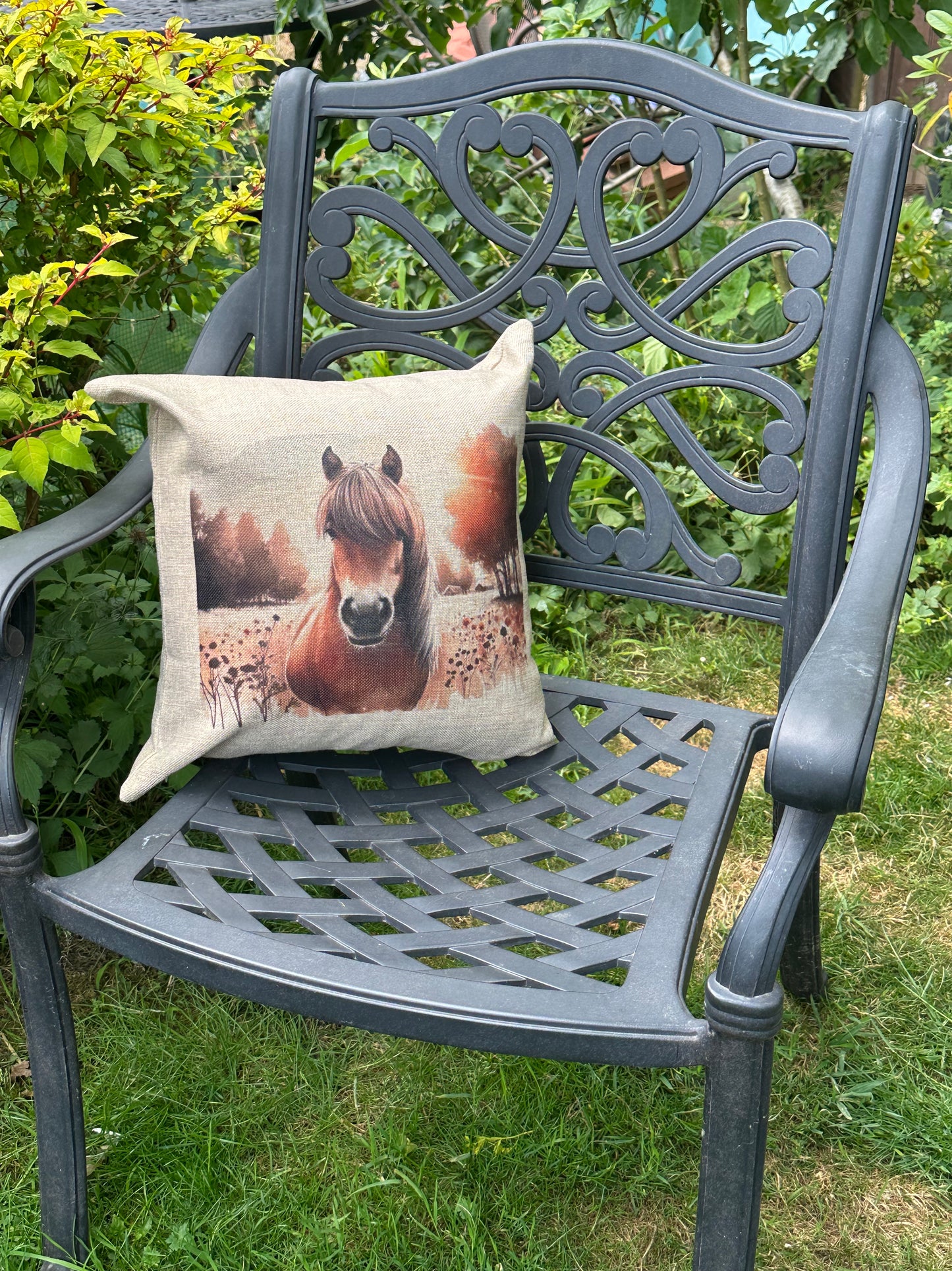 Pony design by The House of Rookery cushion cover. Hesian type finish