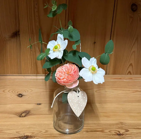 Hanging Glass Vase With Metal Hanger & Wooden Heart